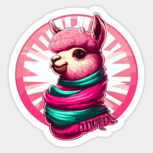 Cute pink llama in mexican rebozo Sticker